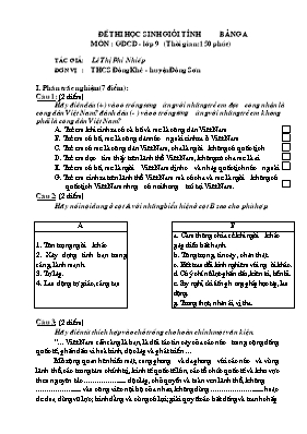 Đề thi chọn học sinh giỏi tỉnh môn Giáo dục công dân Lớp 9 - Bảng A - Năm học 2014-2015 - Sở GD & ĐT Nghệ An